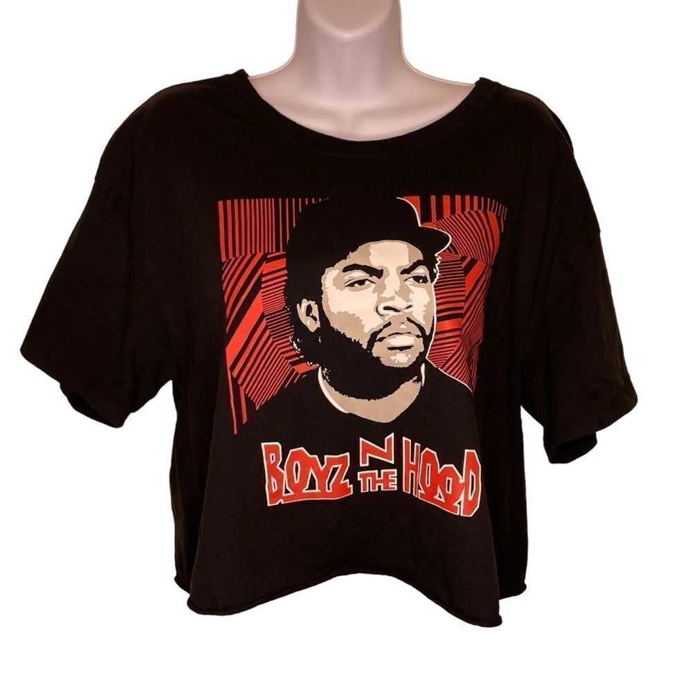 Hybrid Boyz N The Hood Cropped Short Sleeve Tshirt Black White Red Size XL